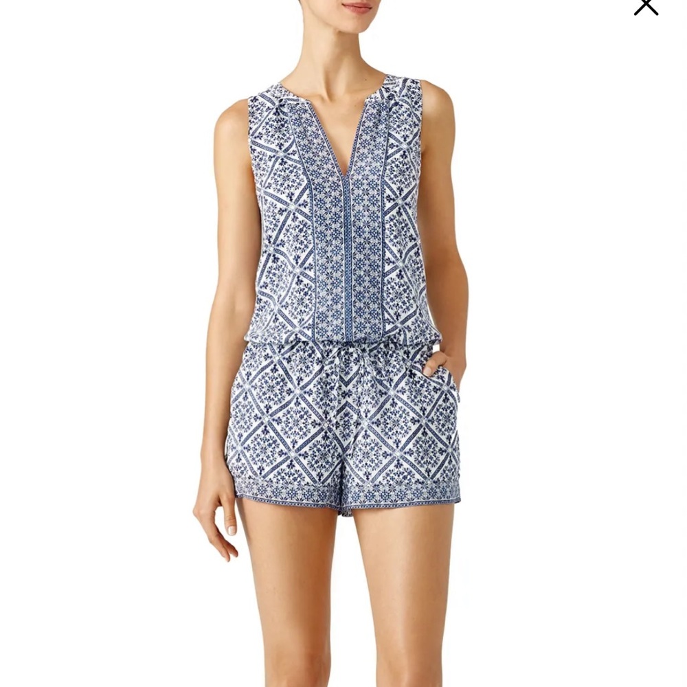 Joie Porcelain Print Tere Romper with pockets and drawstring waist- Size M